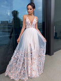 A-Line/Princess Applique V-neck Sleeveless Floor-Length Dresses