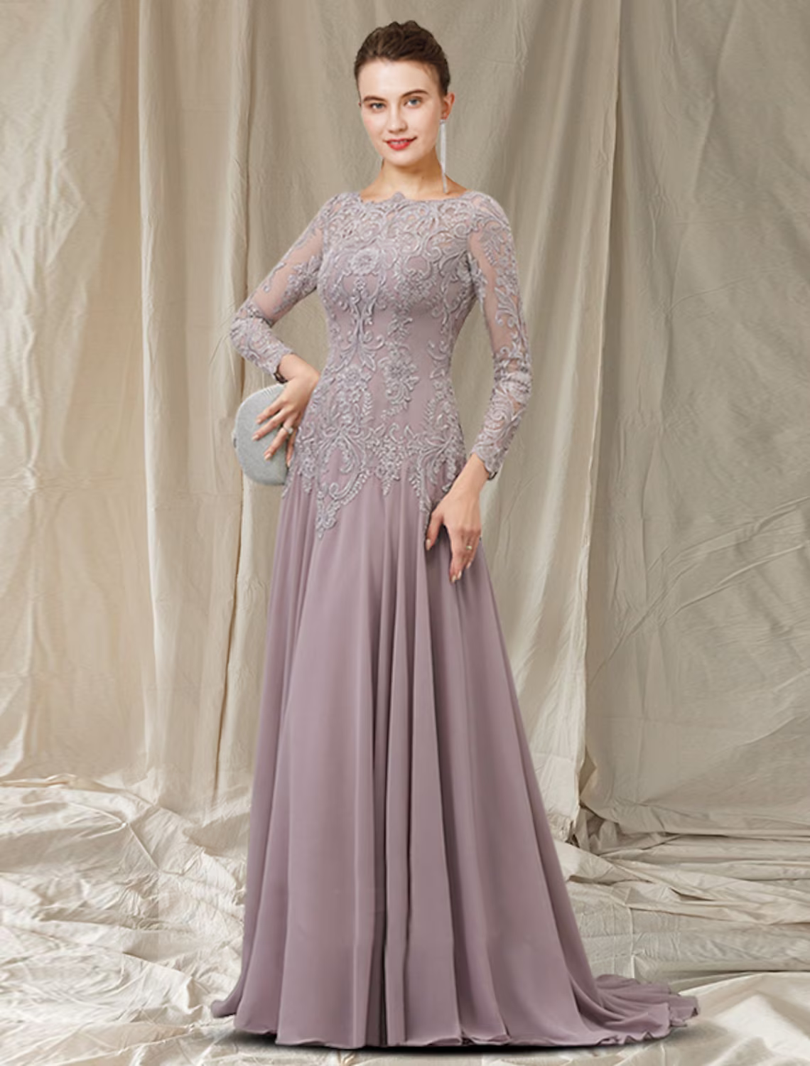 Mother of the Bride Dress Elegant Long Sleeve with Pleats Appliques