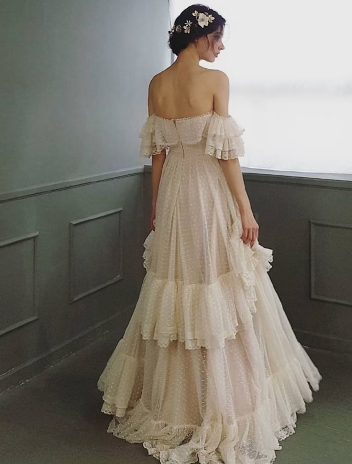 Beach Wedding Dresses A-Line Short Sleeve Off Shoulder With Ruffles