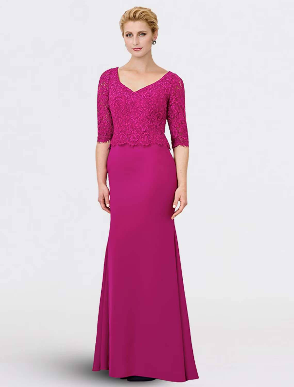 Mother of the Bride Dress Elegant V Neck Floor Length Half Sleeve with Appliques