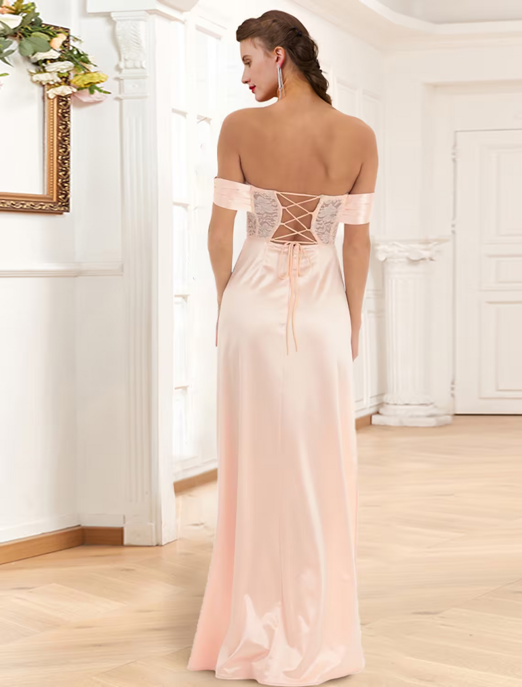 Corsets Dress Party Wear Floor Length Sleeveless Off Shoulder with Slit Appliques