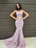Trumpet/Mermaid Sleeveless Sweep/Brush Train Applique V-neck Dresses