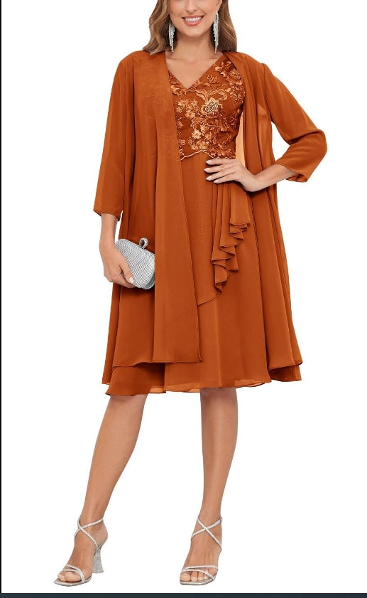 Mother of the Bride or Groom Dresses Two Pieces Knee Length Formal Dress Wedding Guests Dresses