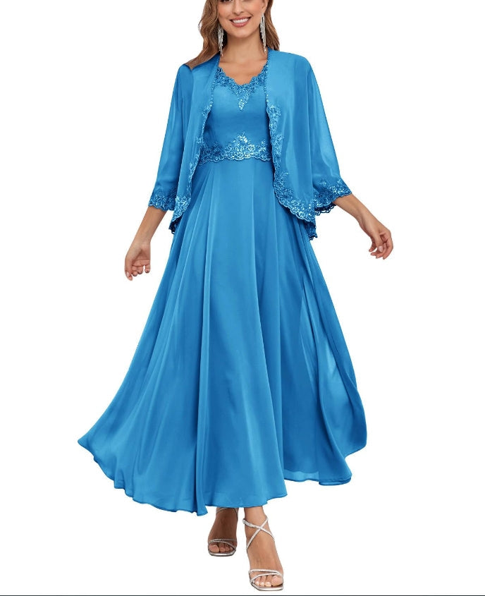 Mother of the Bride or Groom Dresses Two Pieces Jacket Sequins Formal Dress Wedding Guests Dresses