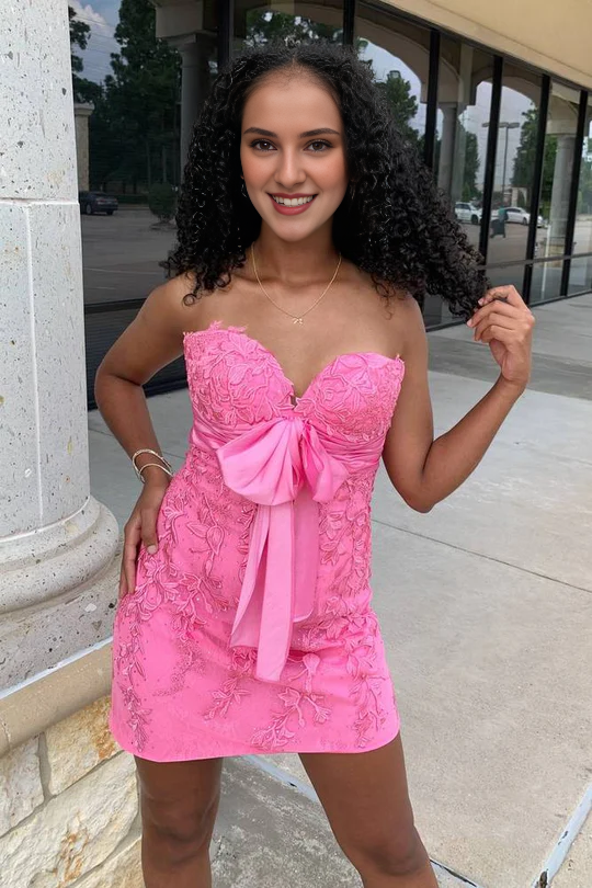 Pink Wholesale Homecoming Dress Sweetheart Strapless Bodycon with Applique