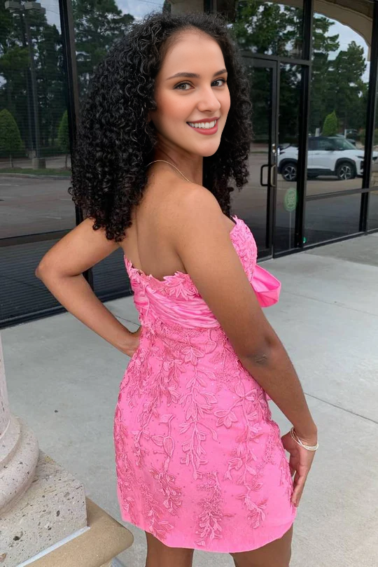 Pink Wholesale Homecoming Dress Sweetheart Strapless Bodycon with Applique