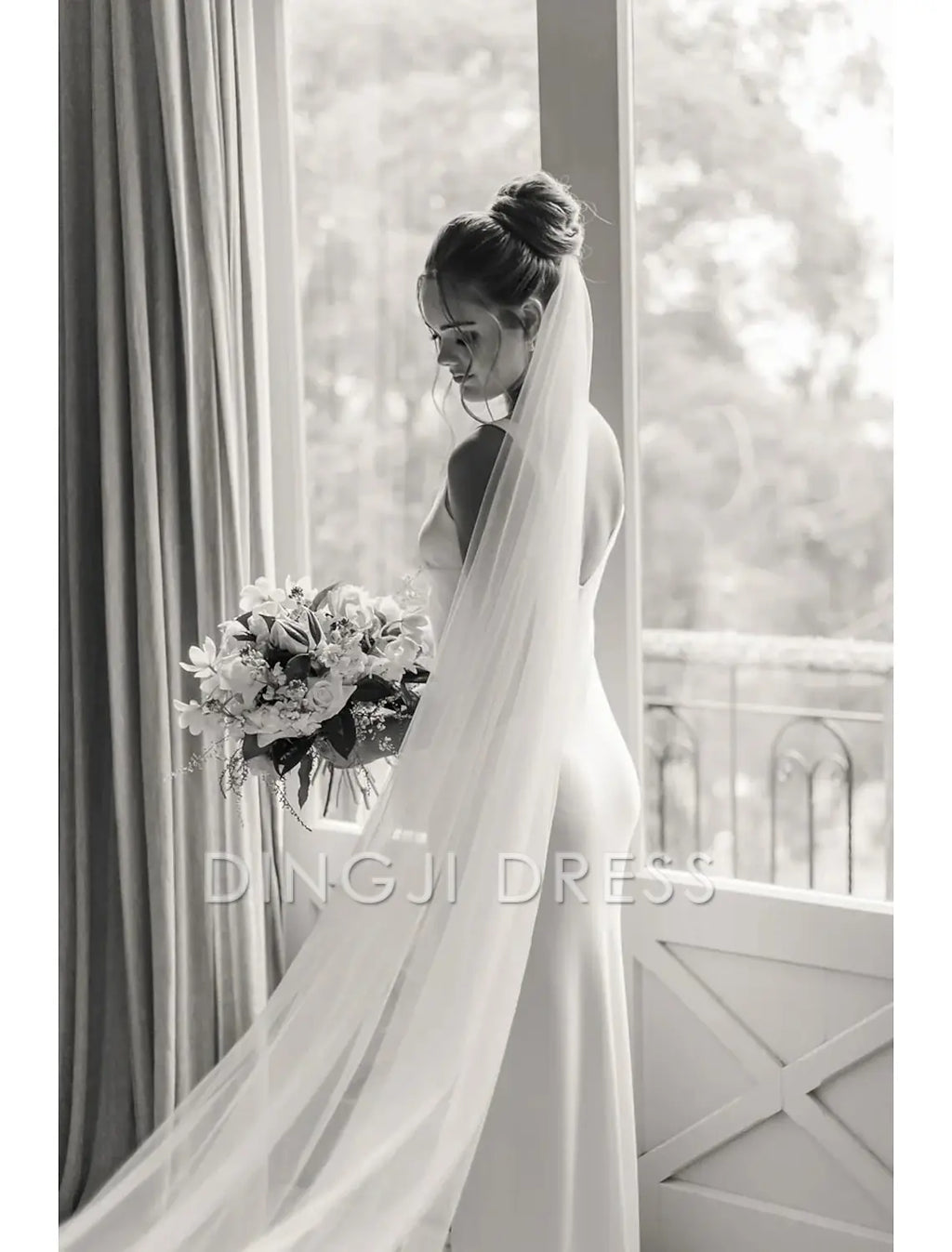 Ding Ji One-tier Formal Style Simple Classic Timeless Wedding Veil Chapel Veils Pure Color Fantastic Veil