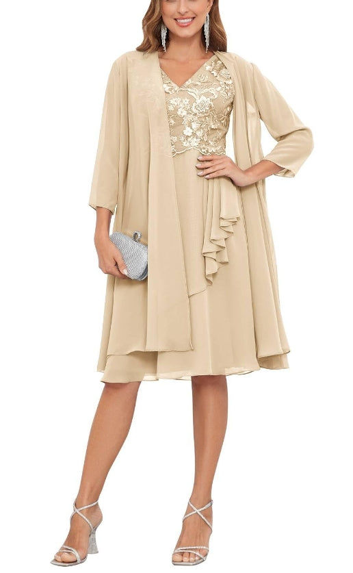 Mother of the Bride or Groom Dresses Two Pieces Knee Length Formal Dress Wedding Guests Dresses