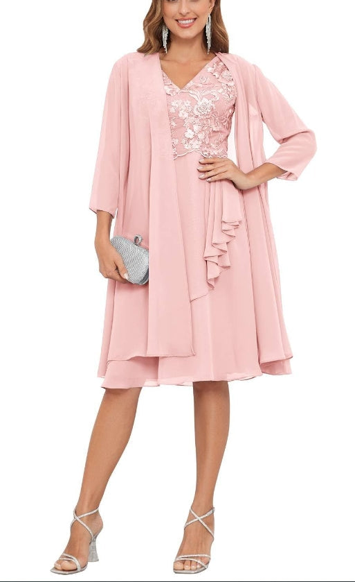 Mother of the Bride or Groom Dresses Two Pieces Knee Length Formal Dress Wedding Guests Dresses