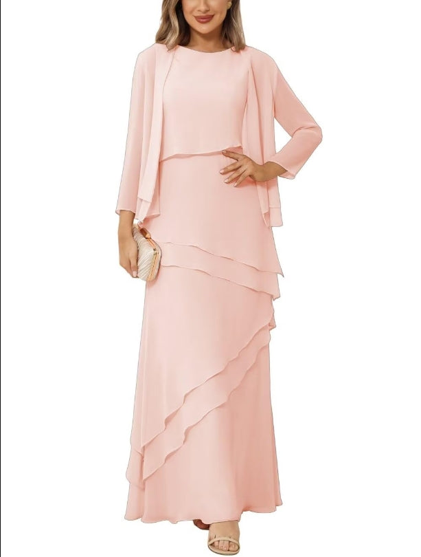 Mother of the Bride or Groom Dresses Long Sleeve Jacket Long Formal Dress Ruffles Wedding Guests Dresses
