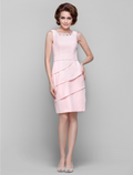 Mother of the Bride Dress Knee Length Sleeveless with Crystals Beading Ruffles