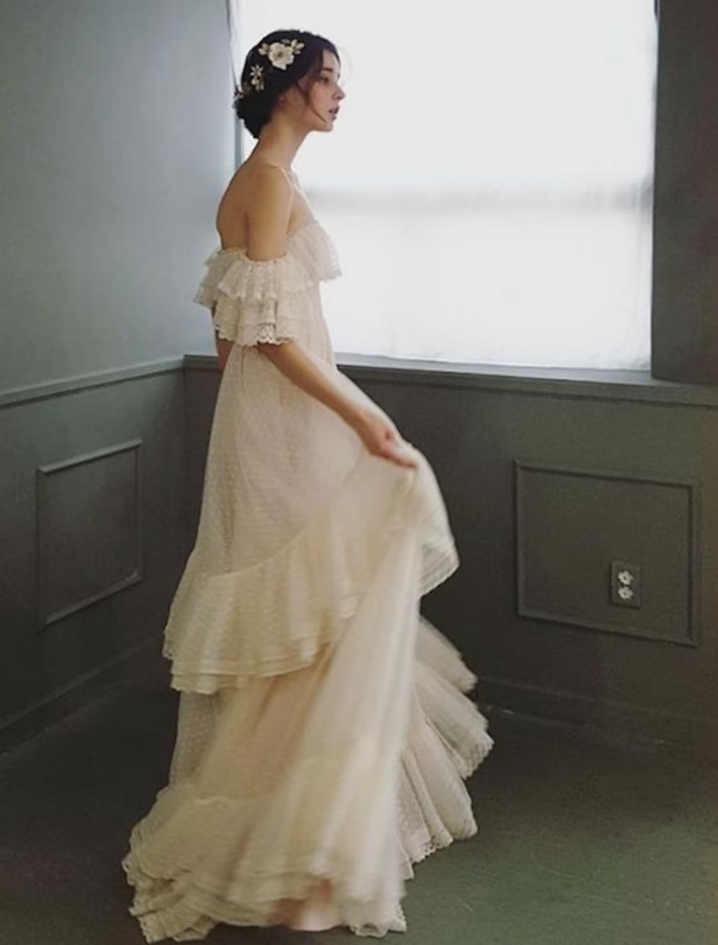 Beach Wedding Dresses A-Line Short Sleeve Off Shoulder With Ruffles