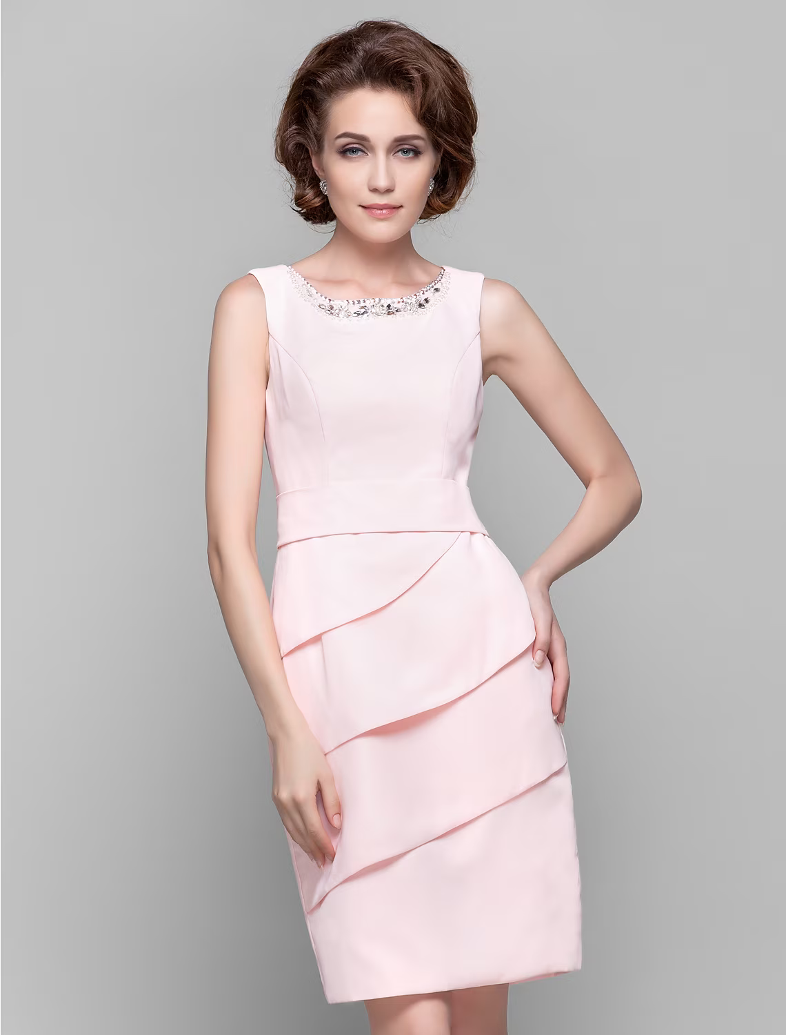 Mother of the Bride Dress Knee Length Sleeveless with Crystals Beading Ruffles