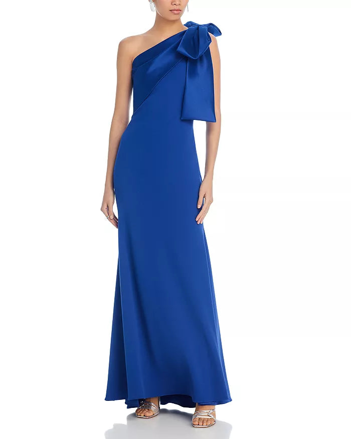 Royal Blue One-Shoulder Oversized Bow Mermaid Floor-Length Evening Dress