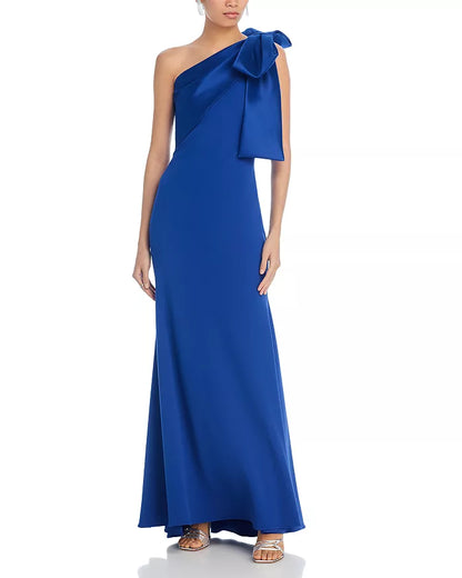 Luxurious Royal-Blue Mermaid One-Shoulder Classic-Sleeve Classic-Back Mini-Length Wedding Dress