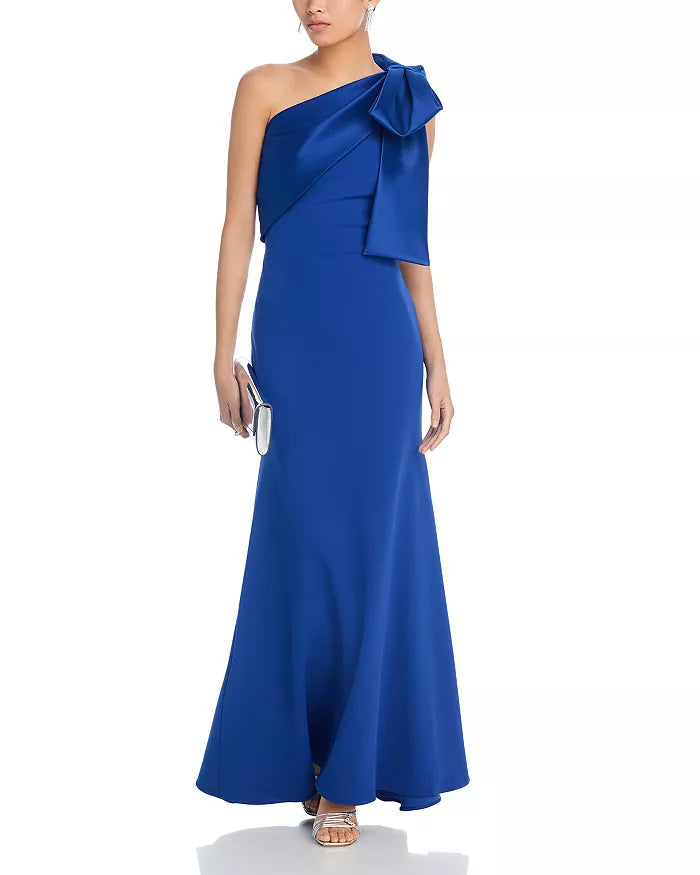 Royal Blue One-Shoulder Oversized Bow Mermaid Floor-Length Evening Dress
