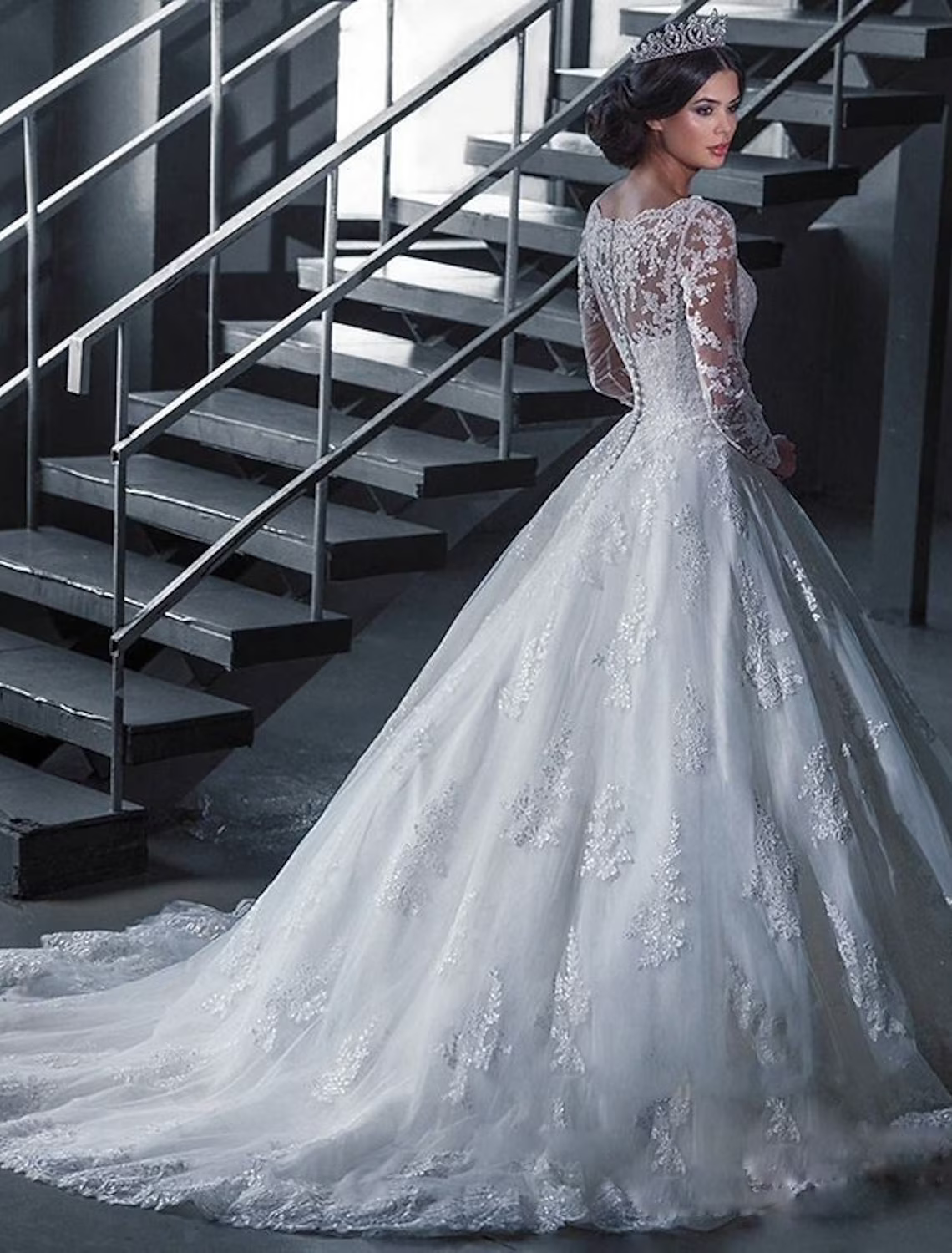 Engagement Formal Wedding Dresses Court Train A-Line Long Sleeve Off Shoulder With Appliques
