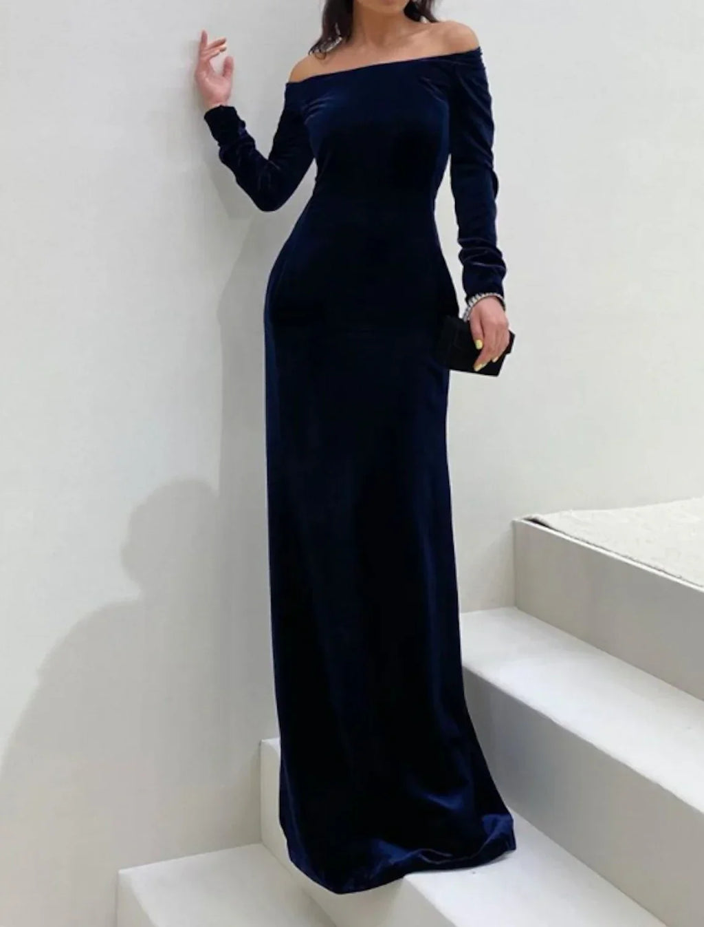 Sheath / Column Evening Gown Minimalist Dress Formal Evening Floor Length Long Sleeve Off Shoulder Fall Wedding Guest with Sleek