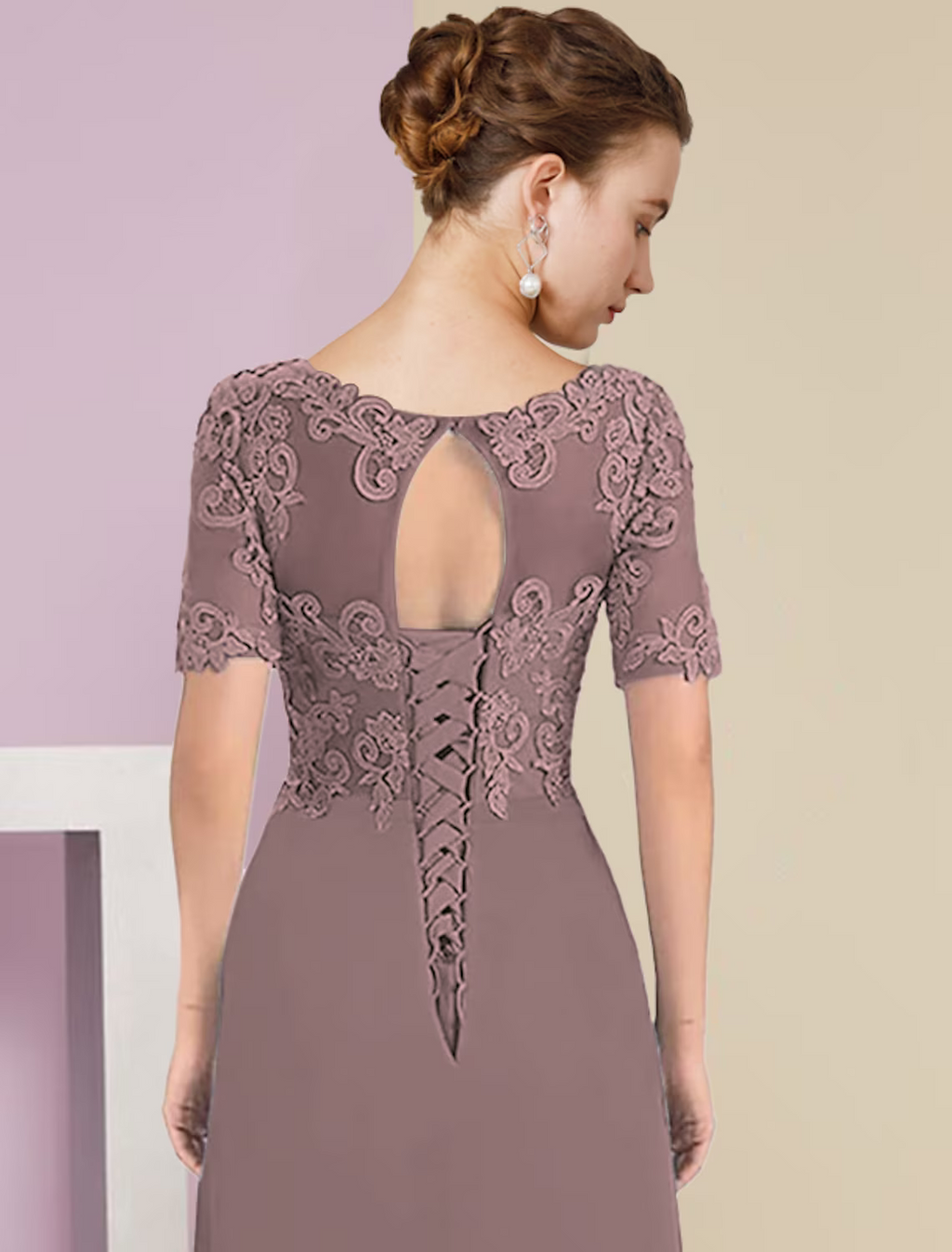 Two Piece A-Line Mother of the Bride Dress Formal Wedding Guest Elegant High Low V Neck Asymmetrical Length Short Sleeve Sleeve Wrap Included with Appliques