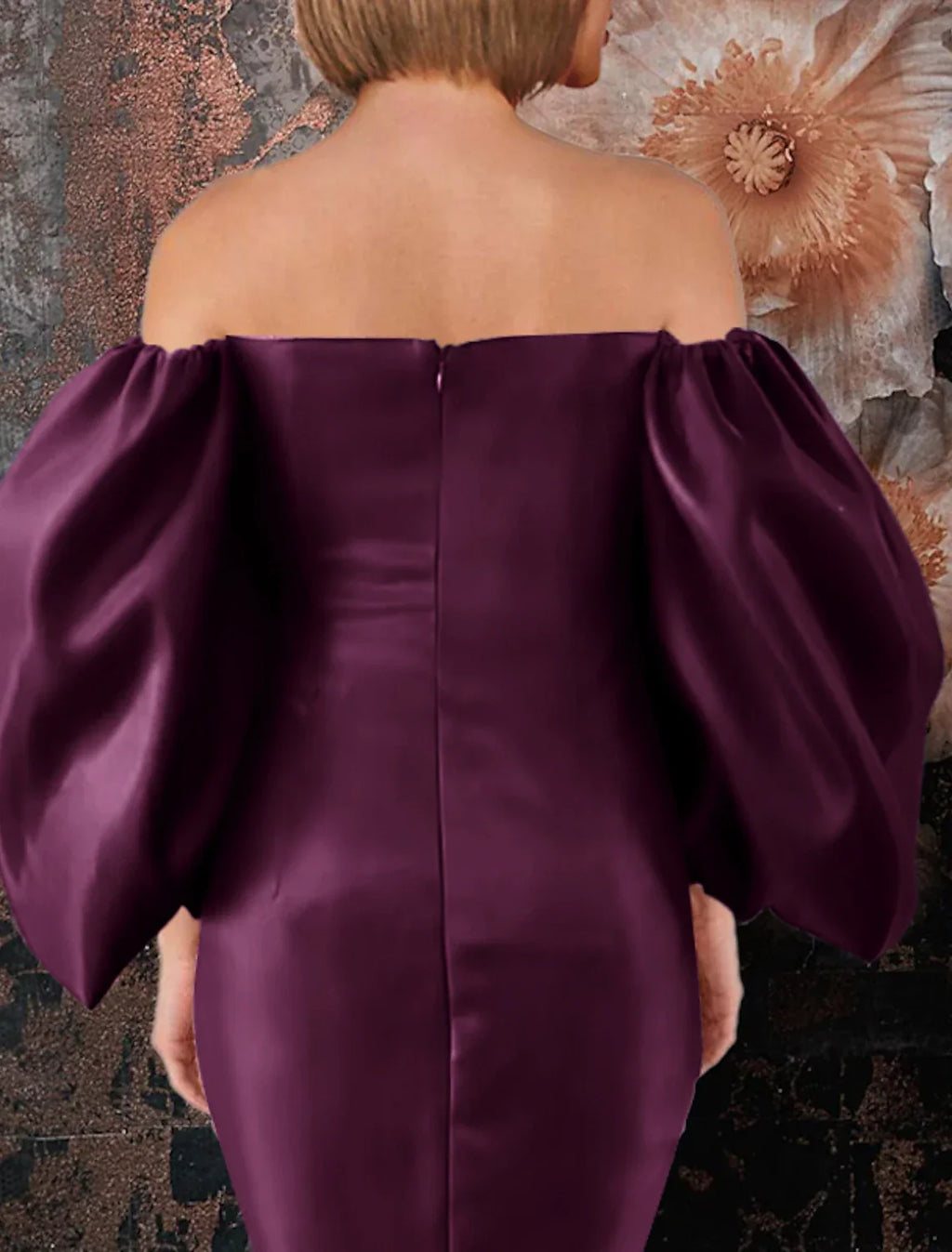 Sheath / Column Cocktail Dresses Plus Size Work Dress Party Midi Length Lantern Long Sleeve Off Shoulder with Ruched