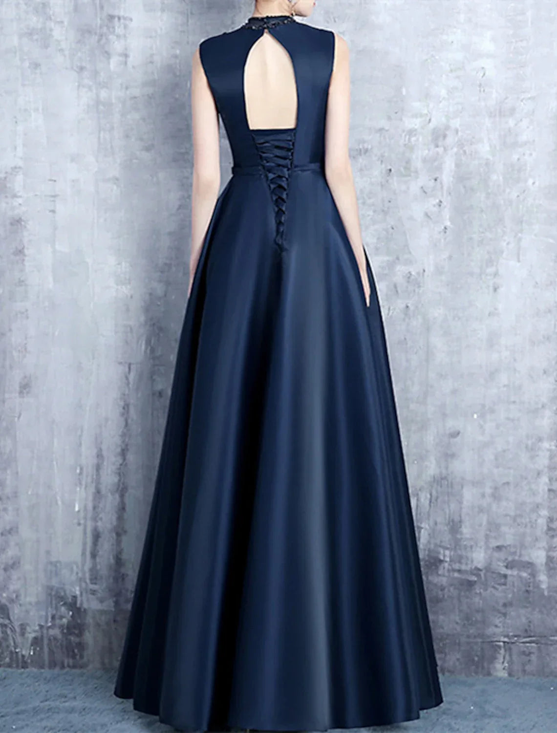 Evening Gown Elegant Dress Formal Wedding Guest Floor Length Sleeveless High Neck with Pleats