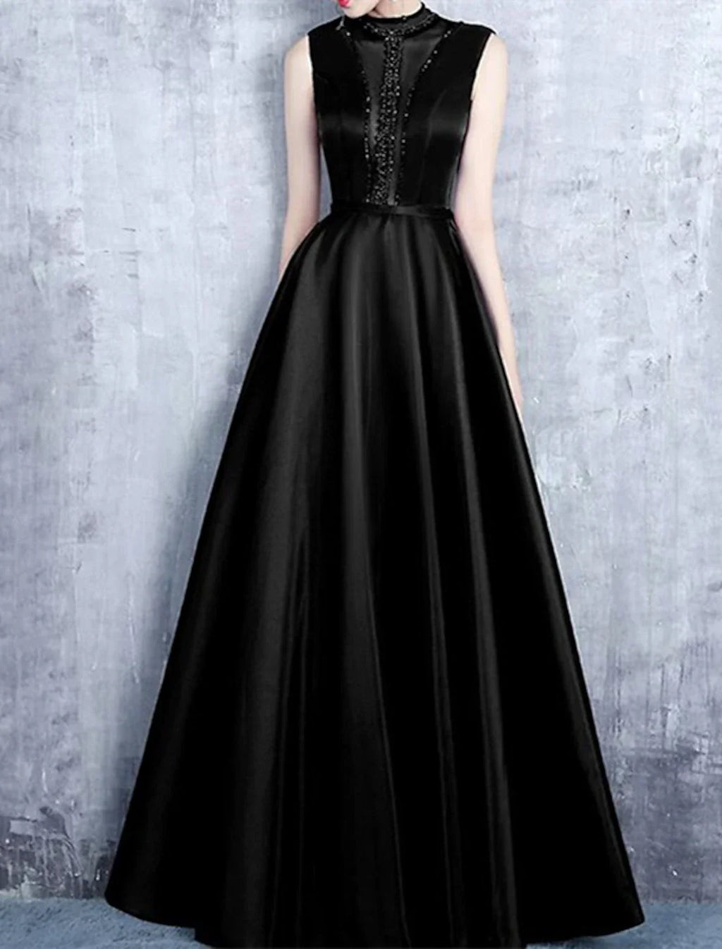 Evening Gown Elegant Dress Formal Wedding Guest Floor Length Sleeveless High Neck with Pleats