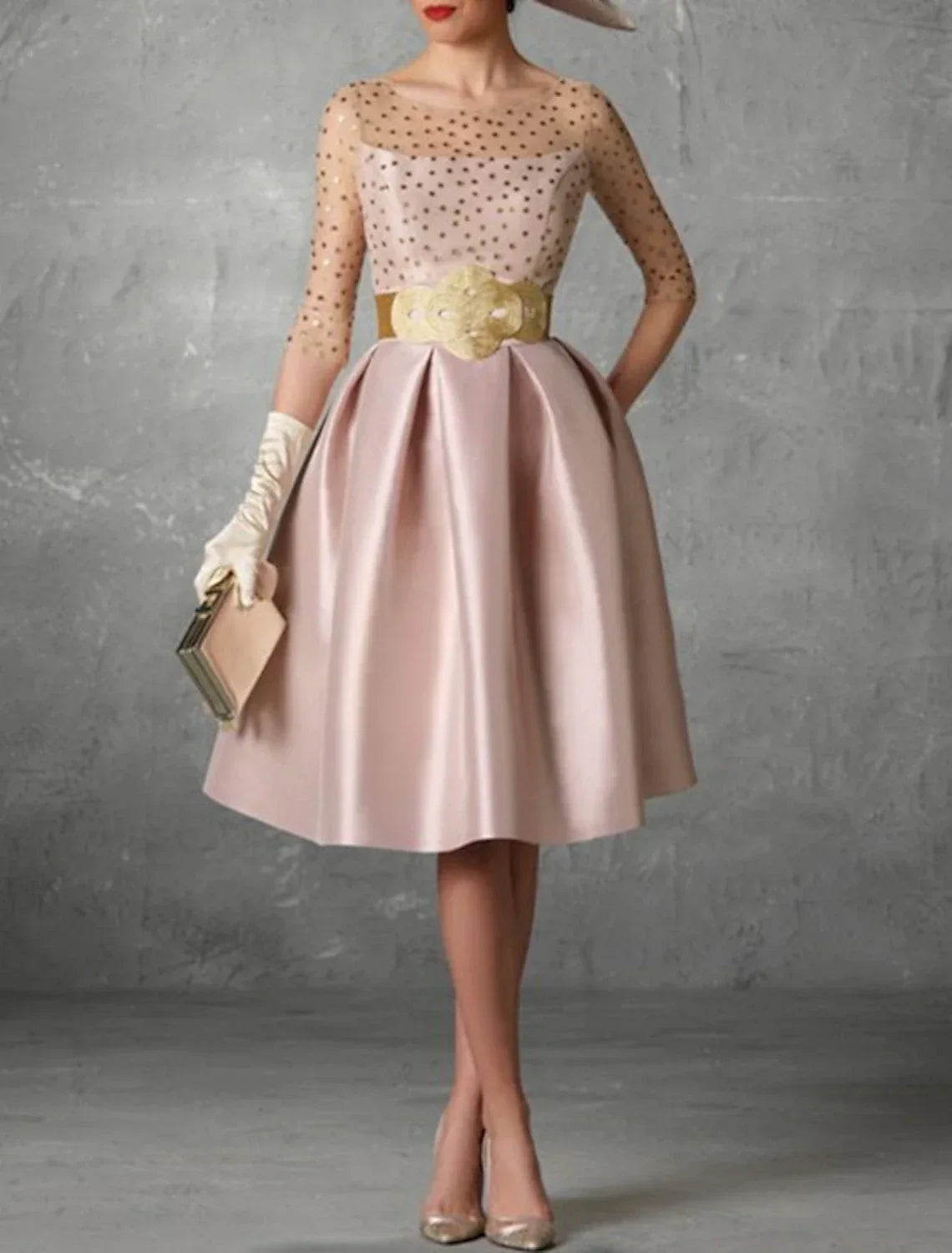 Cocktail Dresses Elegant Dress Fall Wedding Guest Dress For Mother Knee Length Half Sleeve Jewel Neck Pocket with Buttons Pocket