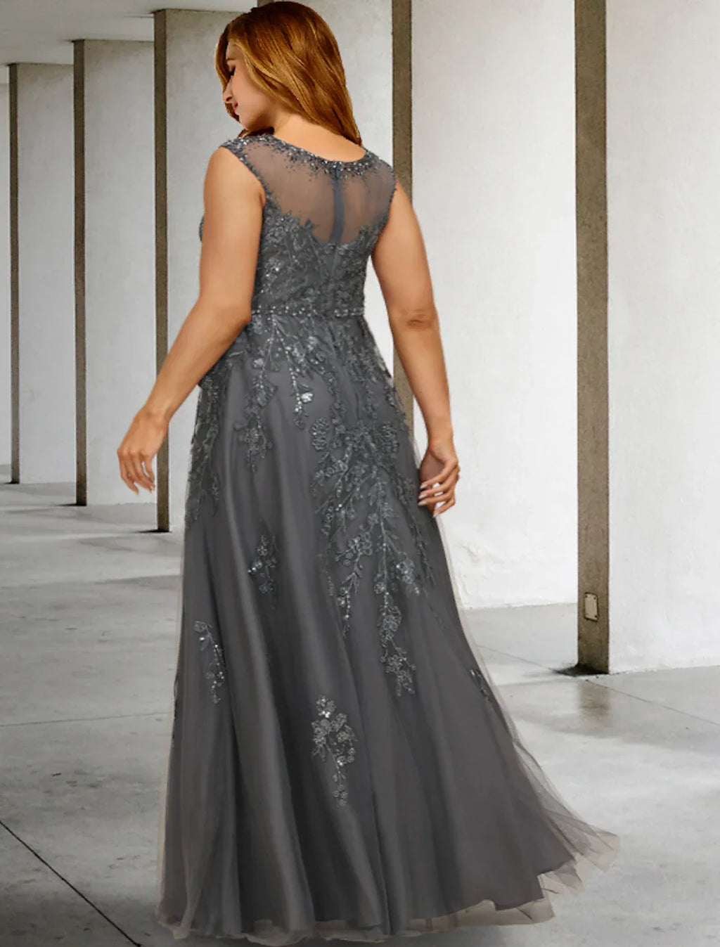 Mother of the Bride Dresses Plus Size Hide Belly Curve Elegant Dress Formal Floor Length Sleeveless Jewel Neck with Beading Appliques