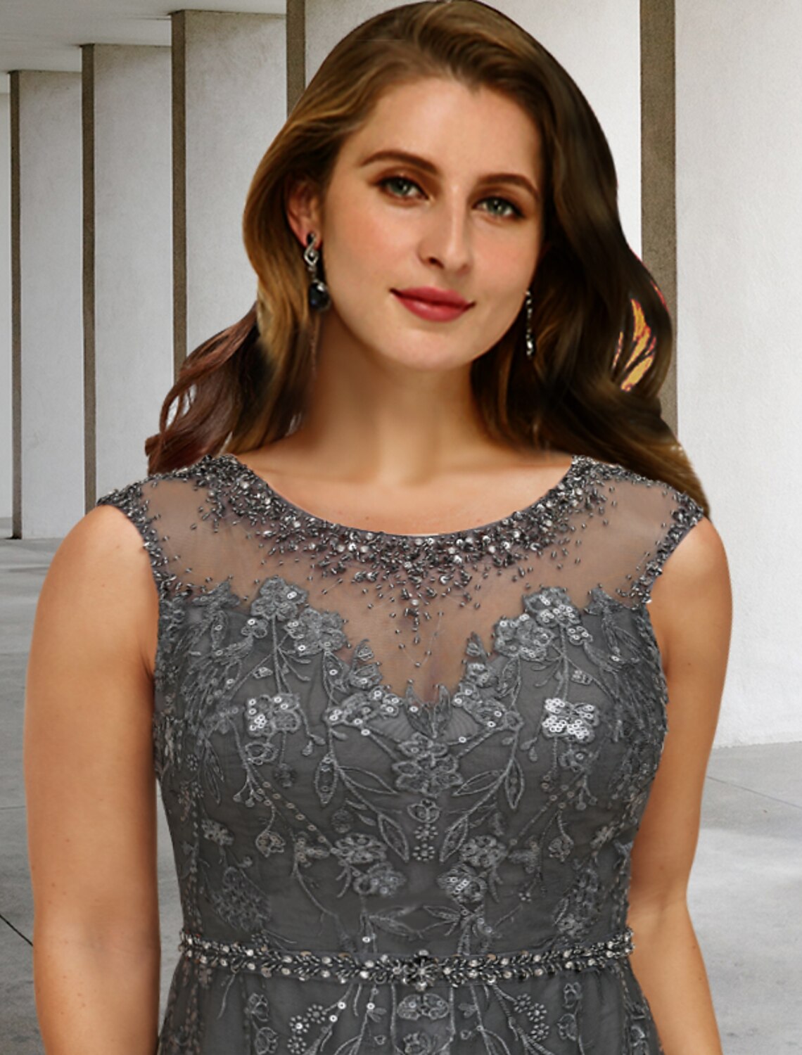 Mother of the Bride Dresses Plus Size Hide Belly Curve Elegant Dress Formal Floor Length Sleeveless Jewel Neck with Beading Appliques