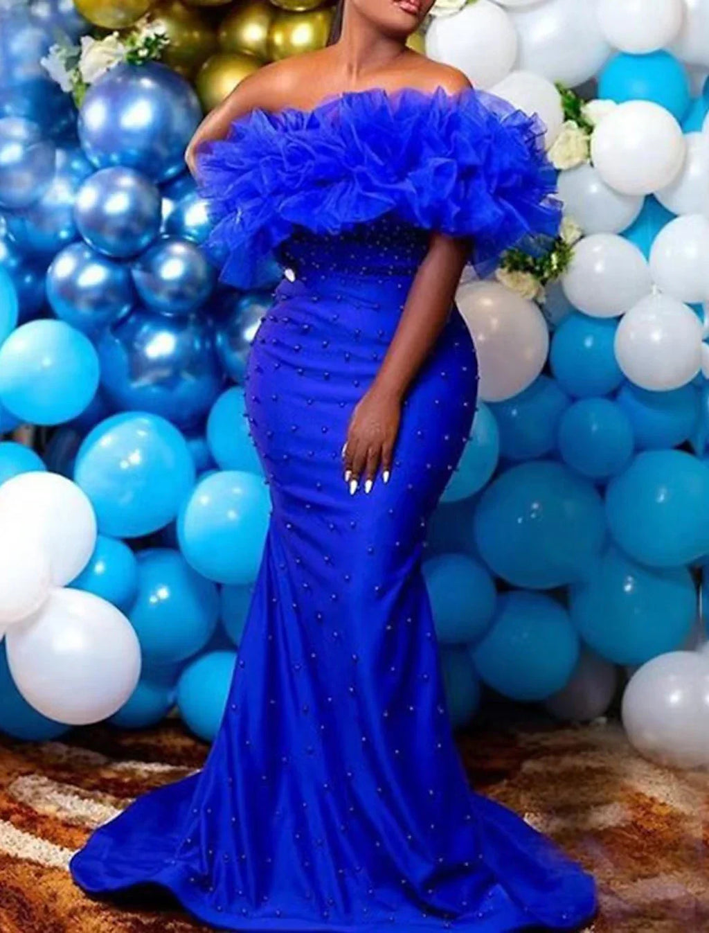 Mermaid / Trumpet Evening Gown Sexy Dress Formal Wedding Guest Sweep / Brush Train Sleeveless Strapless with Pearls