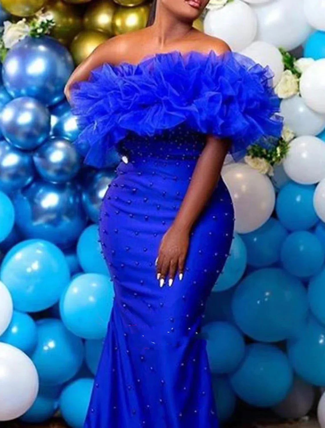 Mermaid / Trumpet Evening Gown Sexy Dress Formal Wedding Guest Sweep / Brush Train Sleeveless Strapless with Pearls