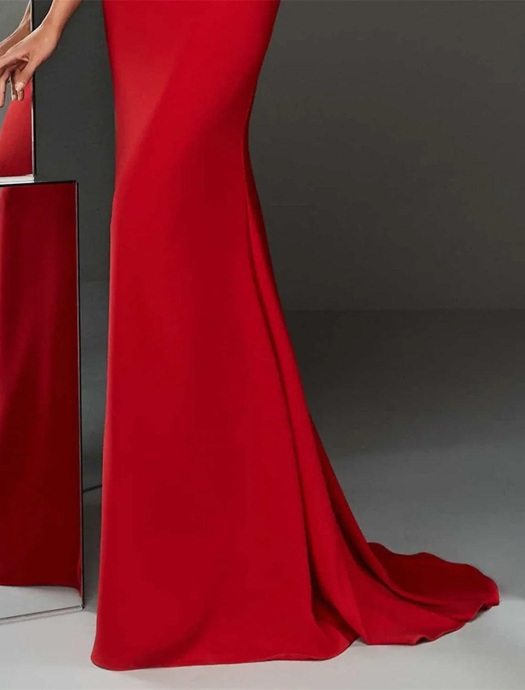 Mermaid / Trumpet Evening Gown Maxi Dress Formal Wedding Guest Sweep / Brush Train Sleeveless Jewel Neck with Crystals
