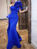 Mermaid Party Dress Evening Gown Maxi Dress Formal Wedding Guest Sweep / Brush Train Sleeveless Strapless with Ruffles Shouder Flower