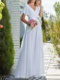 Evening Gown Elegant Dress Wedding Guest Wedding Party Floor Length Half Sleeve V Neck Bridesmaid Dress V Back with Pleats