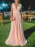 Wedding Guest Dresses Elegant Dress Formal Wedding Guest Sweep / Brush Train Sleeveless V Neck Bridesmaid Dress with Pleats