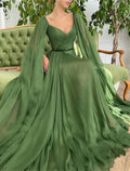 Evening Gown Maxi Dress Wedding Party Court Train Sleeveless V Neck Fall Wedding Guest with Ruched