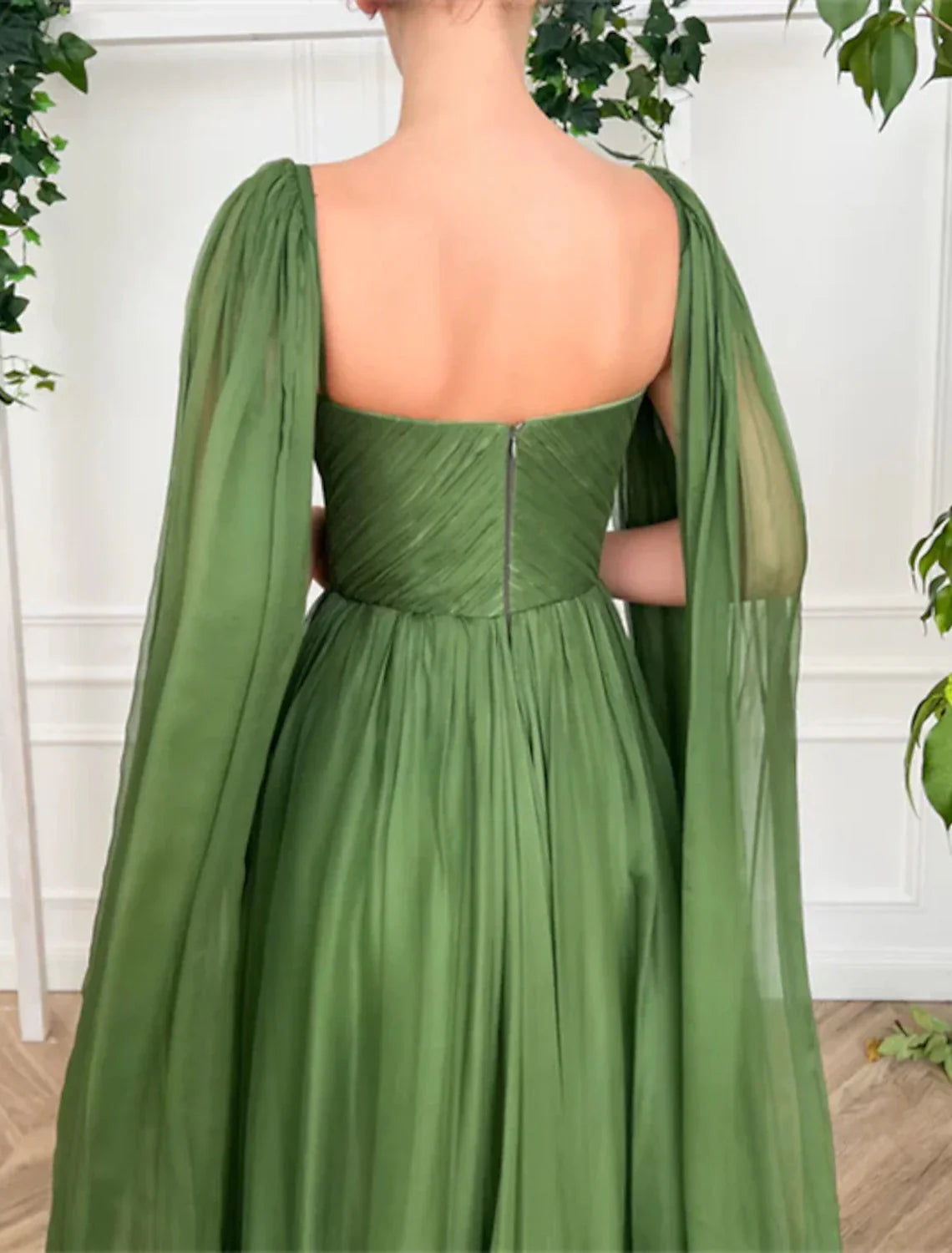 Evening Gown Maxi Dress Wedding Party Court Train Sleeveless V Neck Fall Wedding Guest with Ruched