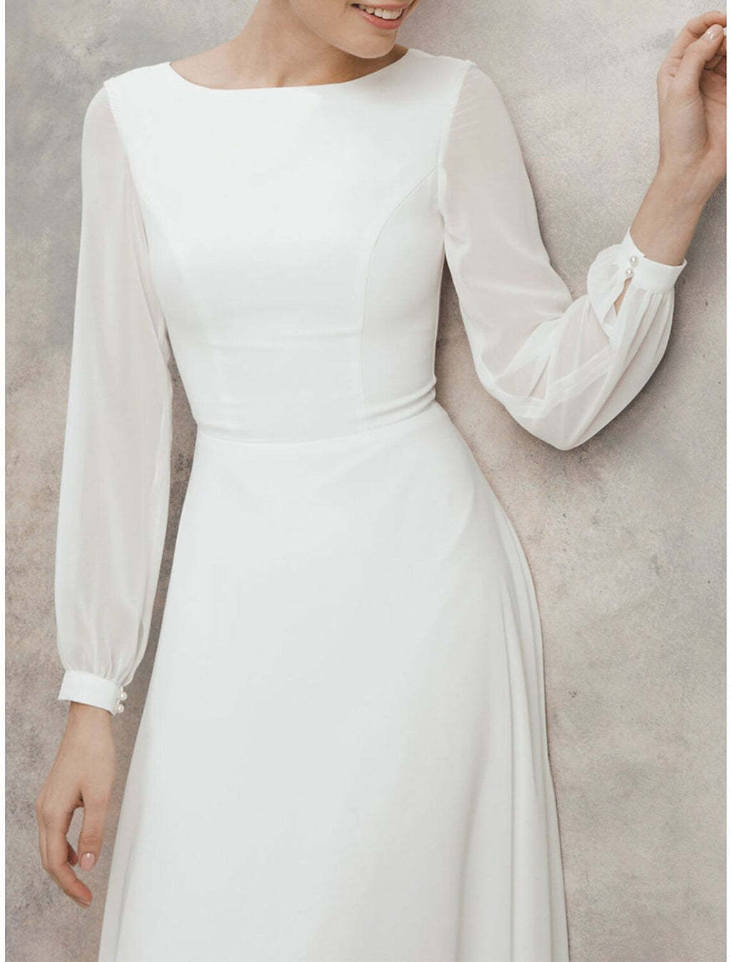 White Cocktail Dresses Little Dresses Dress Wedding Reception Tea Length Long Sleeve Jewel Neck Fall Wedding Guest V Back with Ruffles