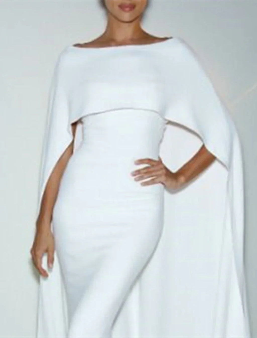 Mermaid Party Dress Evening Gown Maxi Dress Formal Wedding Guest Floor Length Sleeveless Jewel Neck Capes with Shawl