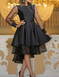 Black Ball Gown Prom Dresses Party Dress Prom Tie Gala Tea Length Long Sleeve Off Shoulder Belt / Sash Backless with Ruched