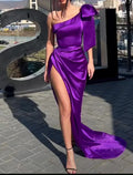 Mermaid / Trumpet Evening Gown High Split Dress Formal Prom Sweep / Brush Train Sleeveless One Shoulder with Bow(s)