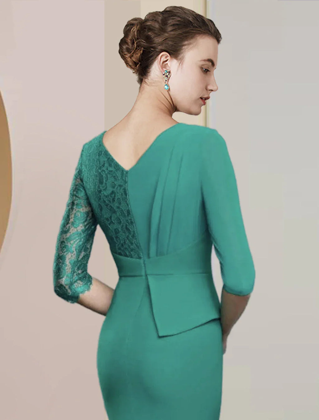 Sheath / Column Mother of the Bride Dress Formal Wedding Guest Party Elegant V Neck Floor Length Half Sleeve with Ruching