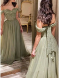 Green Formal Sweep / Brush Train Christmas Red Dress Short Sleeve Off Shoulder with Glitter Pleats Ruched