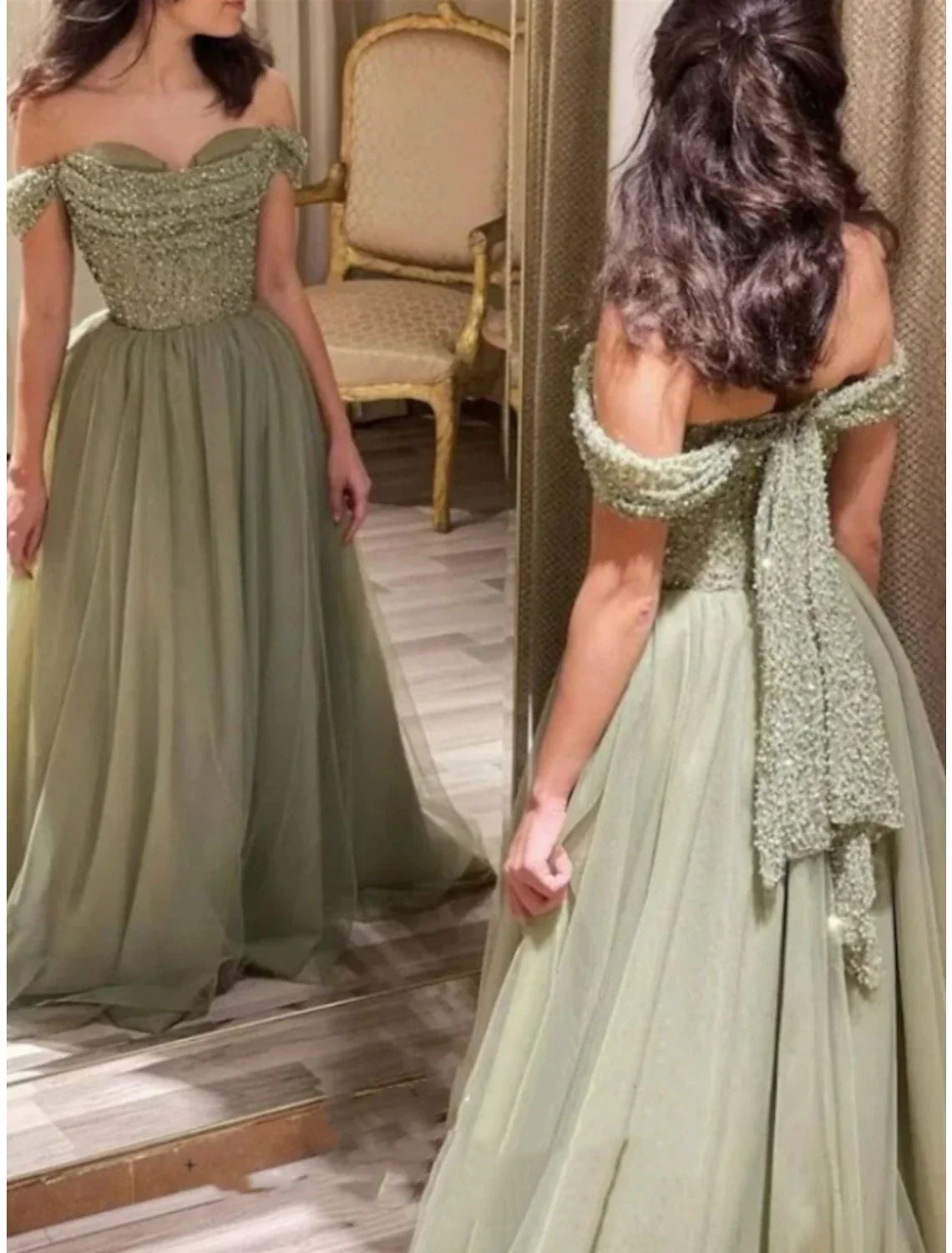Green Formal Sweep / Brush Train Christmas Red Dress Short Sleeve Off Shoulder with Glitter Pleats Ruched