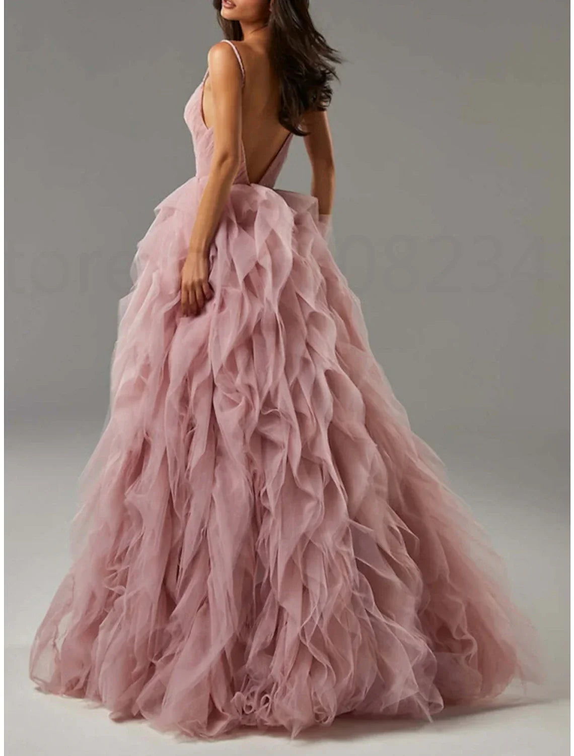 Formal Floor Length Sleeveless Spaghetti Strap with Pleats Ruffles