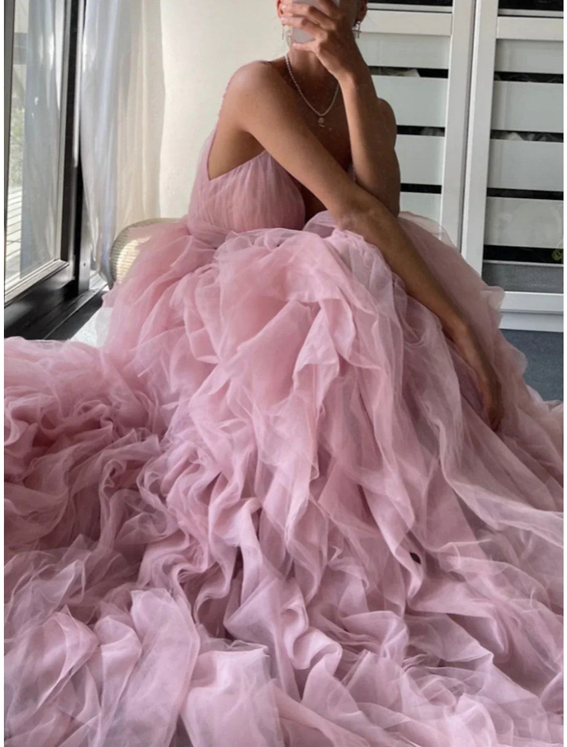 Formal Floor Length Sleeveless Spaghetti Strap with Pleats Ruffles