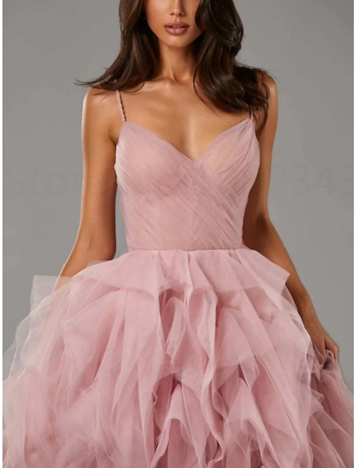 Formal Floor Length Sleeveless Spaghetti Strap with Pleats Ruffles