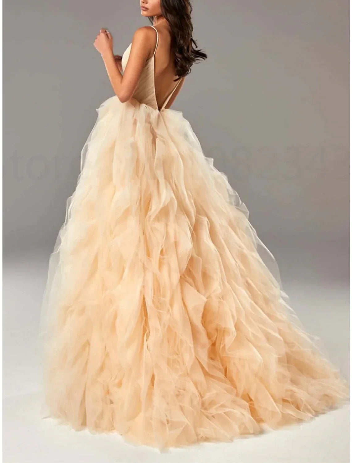 Formal Floor Length Sleeveless Spaghetti Strap with Pleats Ruffles