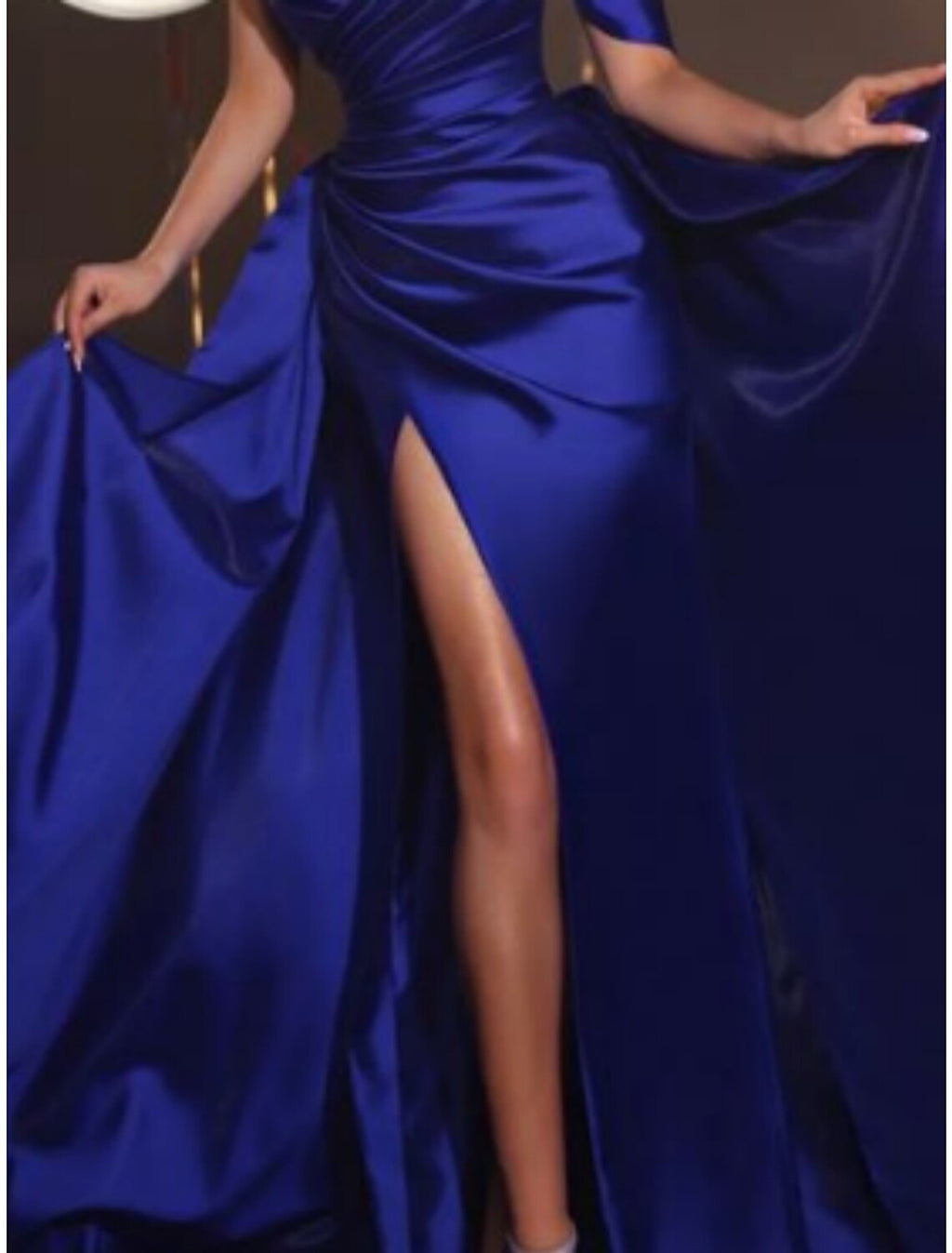 Evening Gown Elegant Dress Formal Sweep / Brush Train Short Sleeve One Shoulder with Pleats Ruched