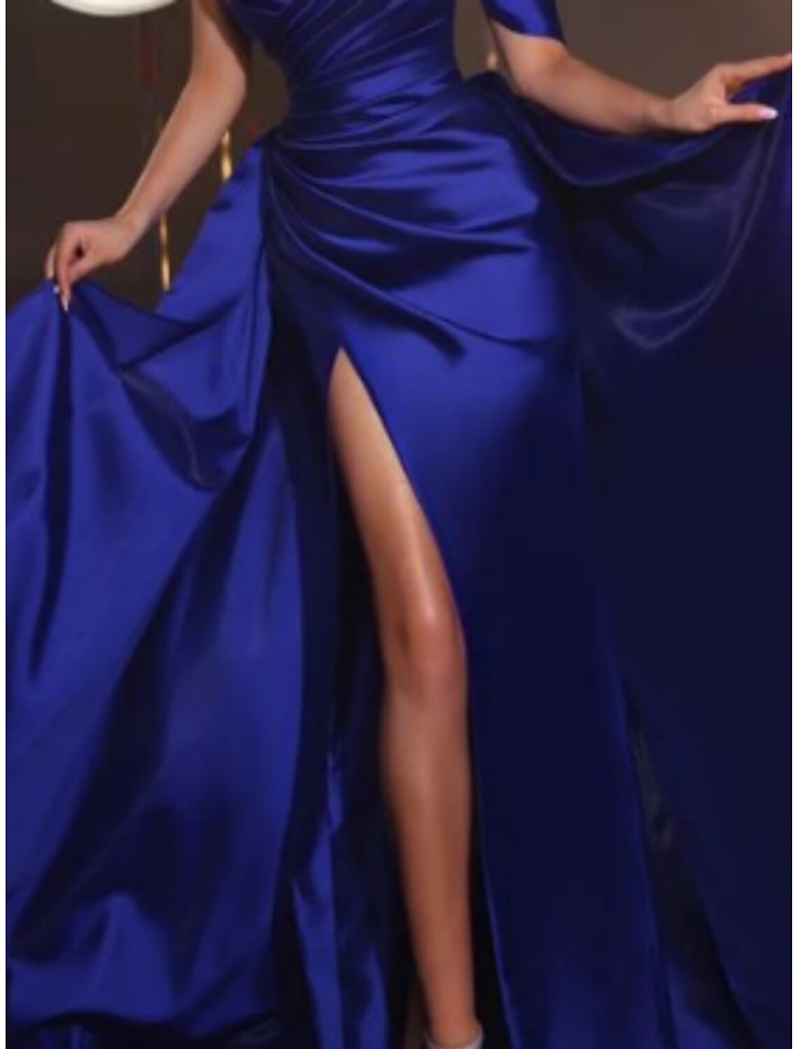 Evening Gown Elegant Dress Formal Sweep / Brush Train Short Sleeve One Shoulder with Pleats Ruched